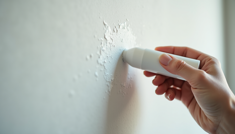 Close-up view of a white magic eraser cleaning a painted wall surface